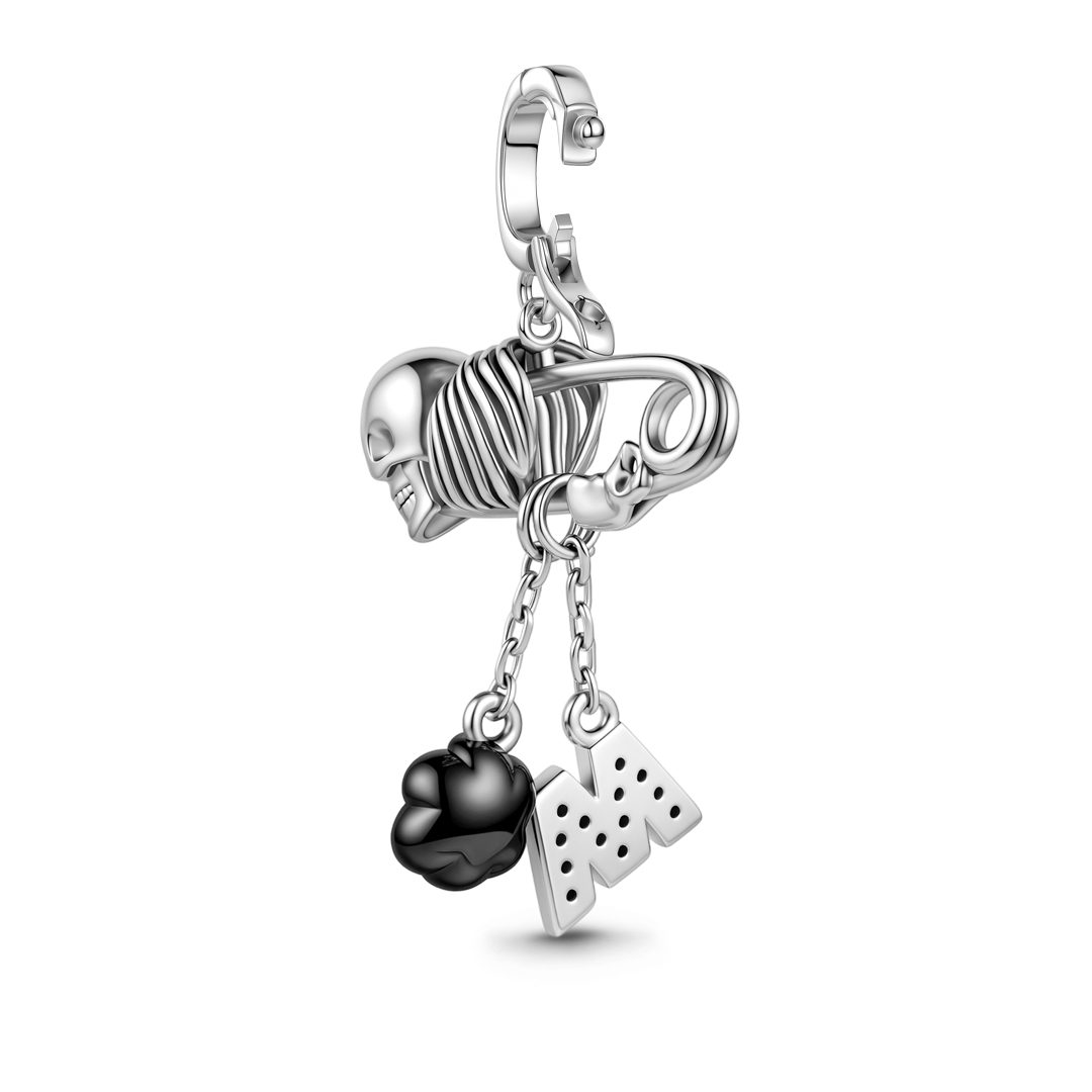 Gnoce Skull Pin Initials Engravable Dangle Charm Platinum-plated Silver Blend_6