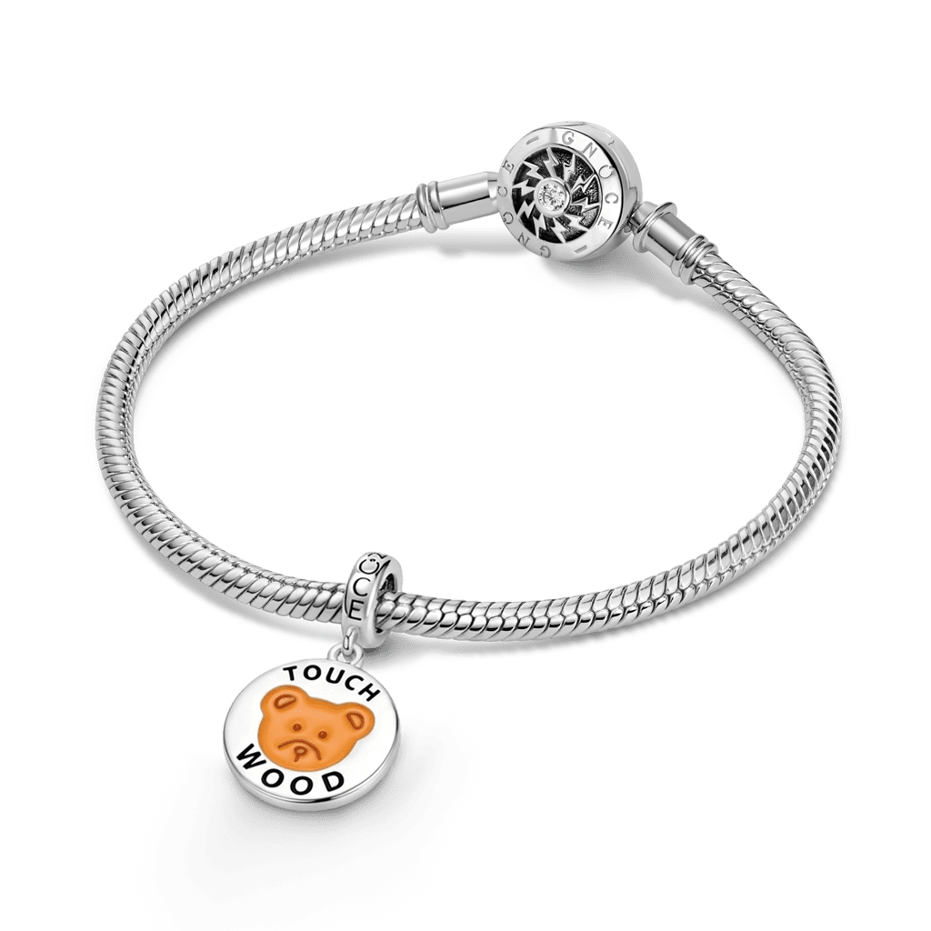 Gnoce Touch Wood Lucky Bear Dangle Charm Platinum-plated Silver Blend_3