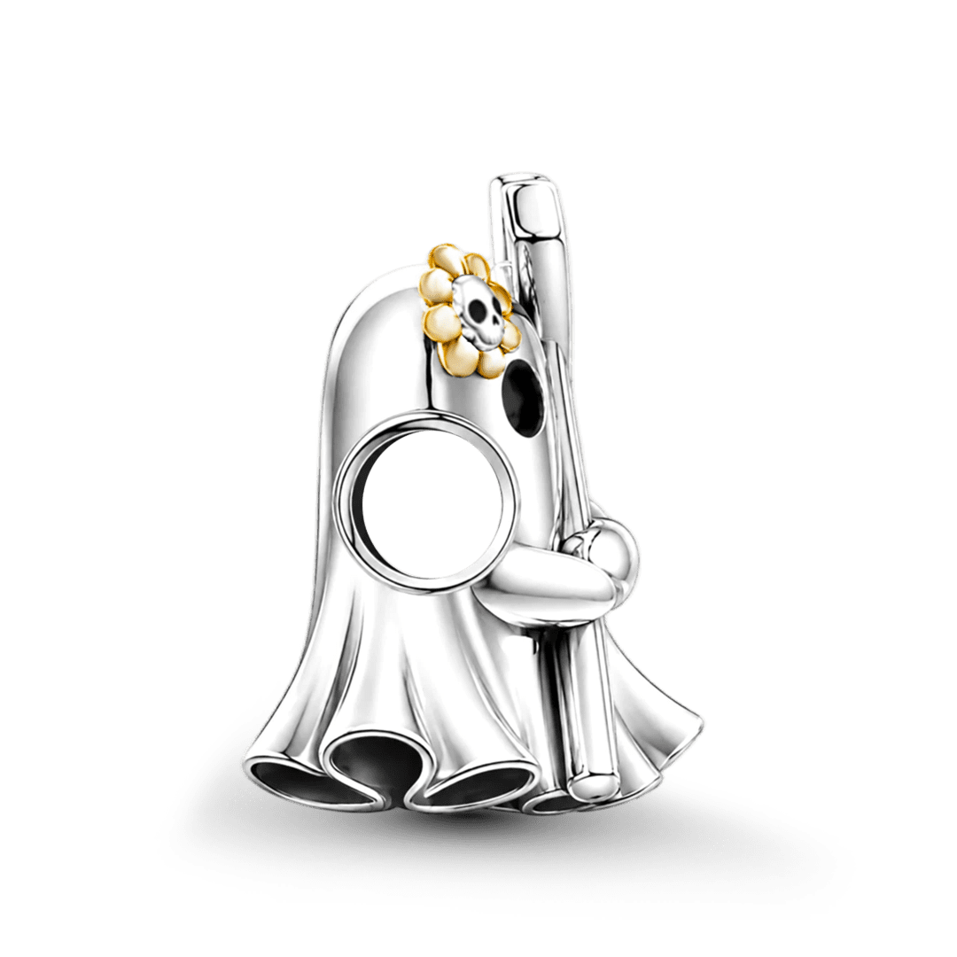 Gnoce Halloween Ghost Cross Through‑hole Base Bead Charm Platinum‑plated Silver Blend_5