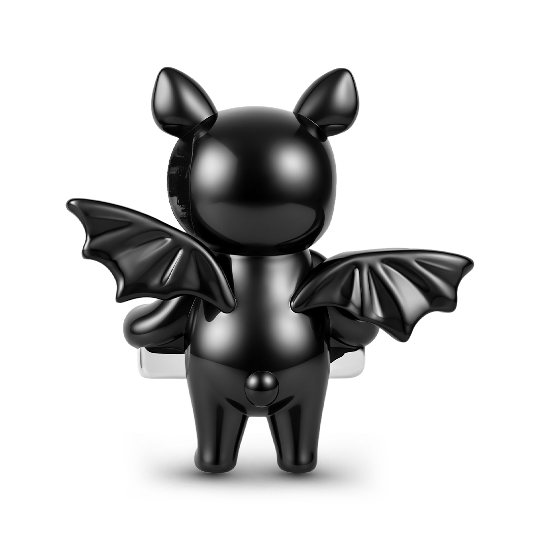 Gnoce Glow‑in‑the‑dark Halloween Skeleton Bat Engravable Through‑hole Bead Charm Black Gold-plated Silver Blend_7