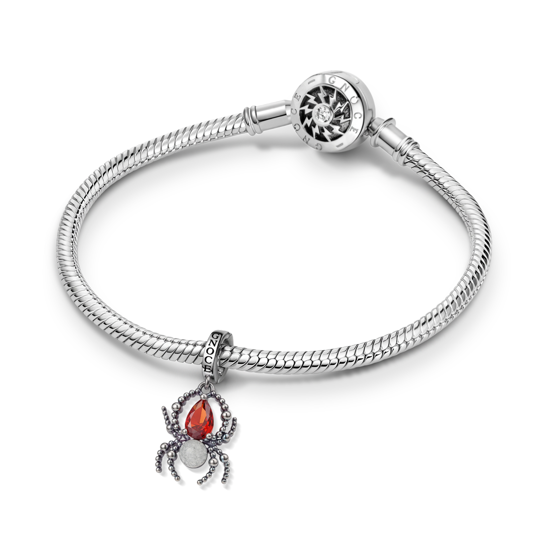 Gnoce Glow‑in‑the‑dark Spider Birthstone Dangle Charm Platinum‑plated Silver Blend_4