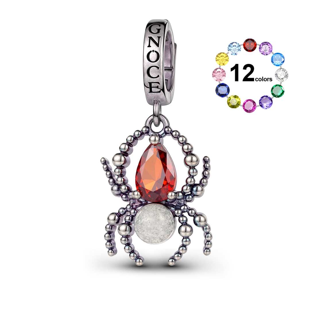 Gnoce Glow‑in‑the‑dark Spider Birthstone Dangle Charm Platinum‑plated Silver Blend_2