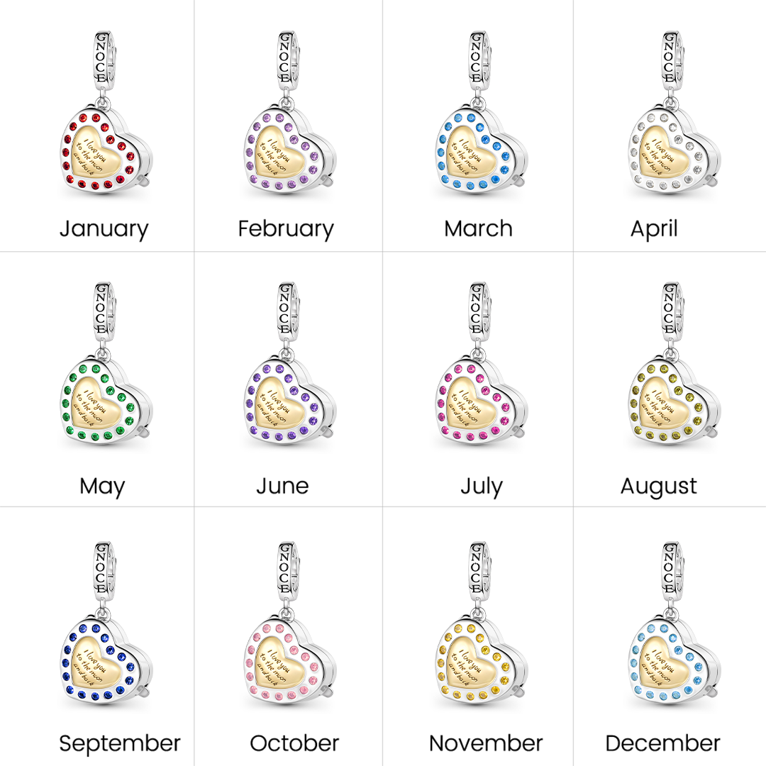 Gnoce Multi‑functional Engraving Heart Birthstone Locket Clasp Dangle Charm Platinum‑plated Silver Blend_6