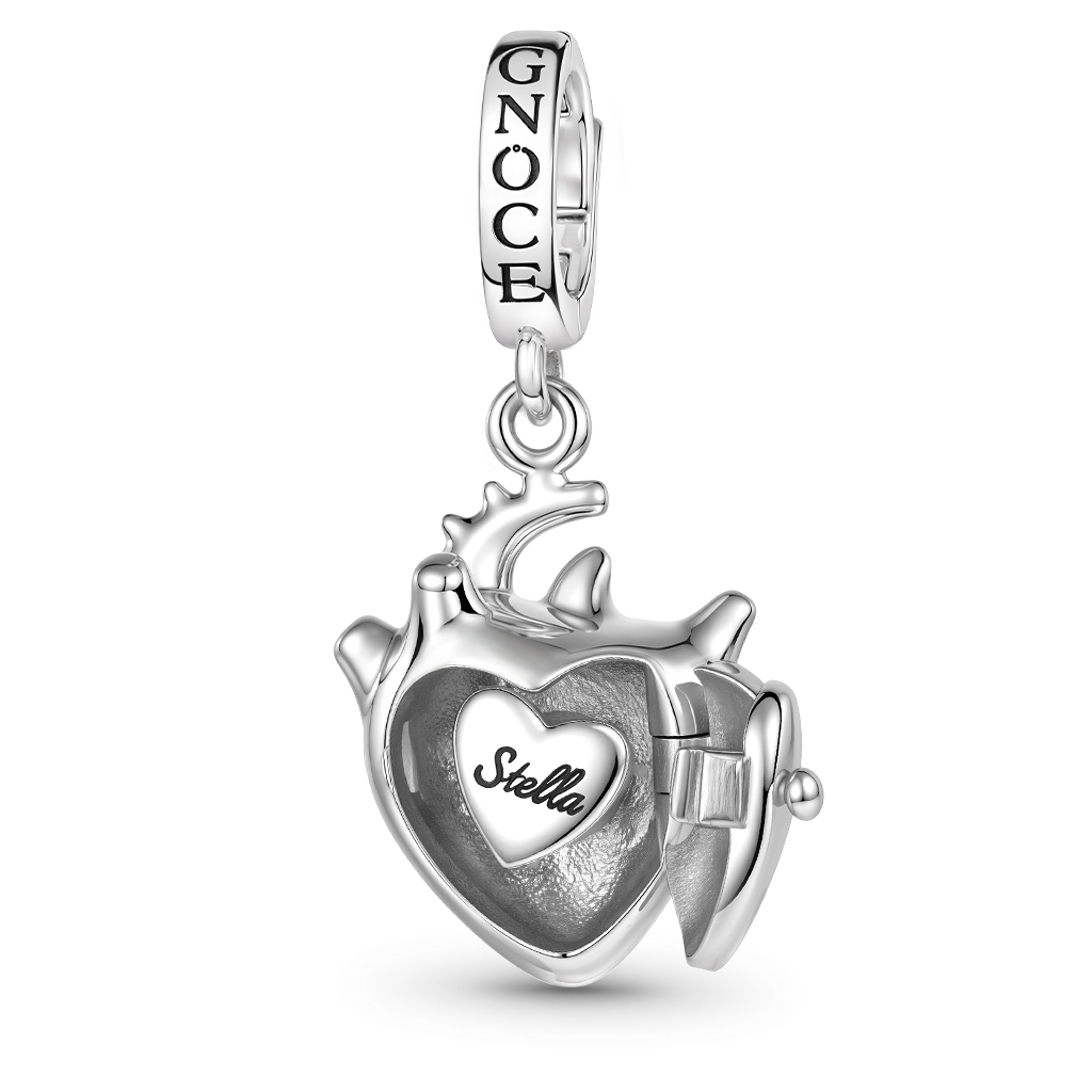 Gnoce Engravable Human Heart Locket Clasp Dangle Charm Platinum‑plated Silver Blend_7