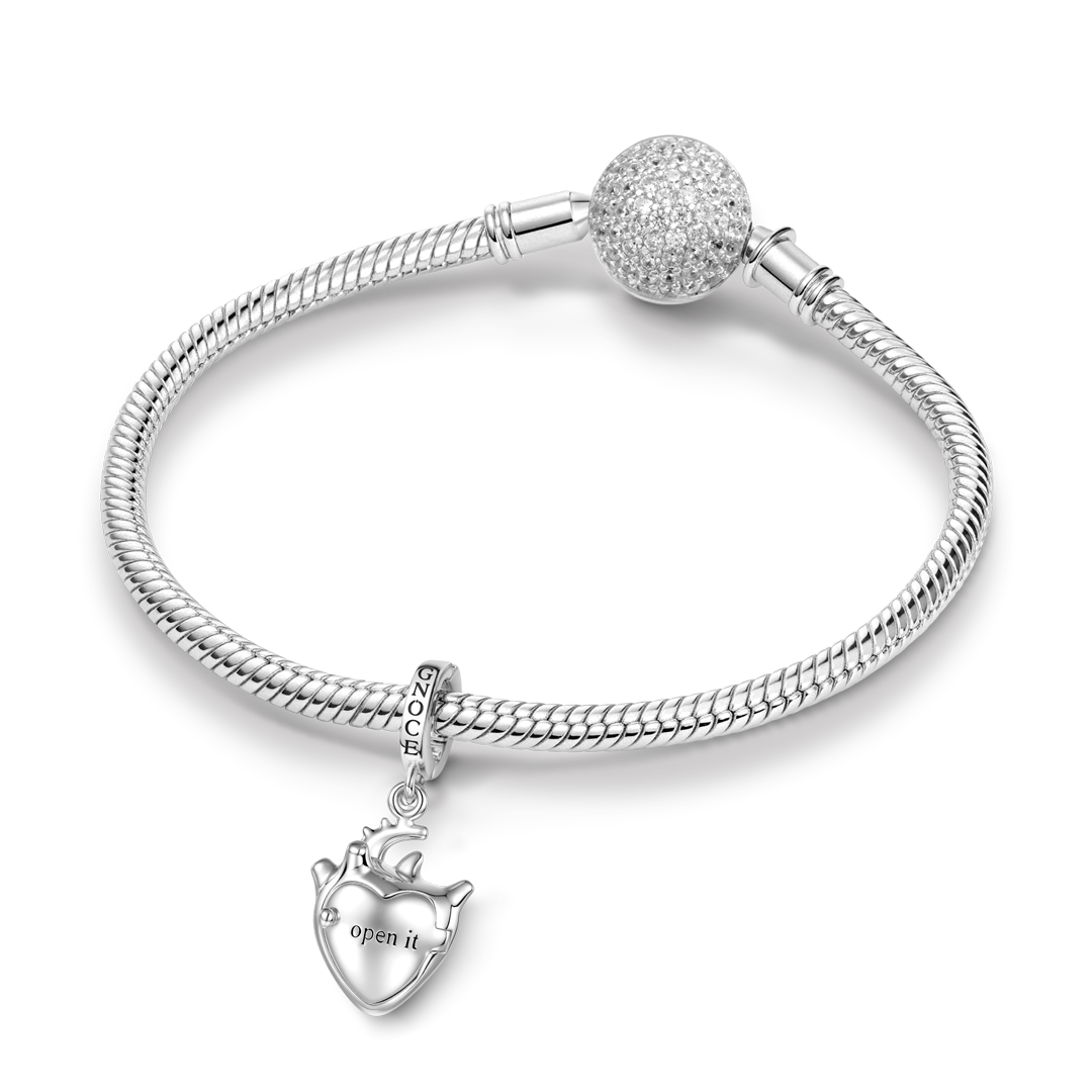 Gnoce Engravable Human Heart Locket Clasp Dangle Charm Platinum‑plated Silver Blend_4