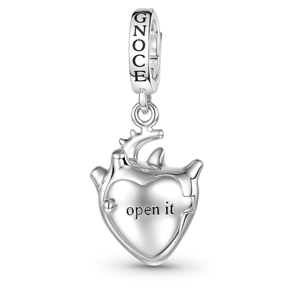 Gnoce Engravable Human Heart Locket Clasp Dangle Charm Platinum‑plated Silver Blend_2
