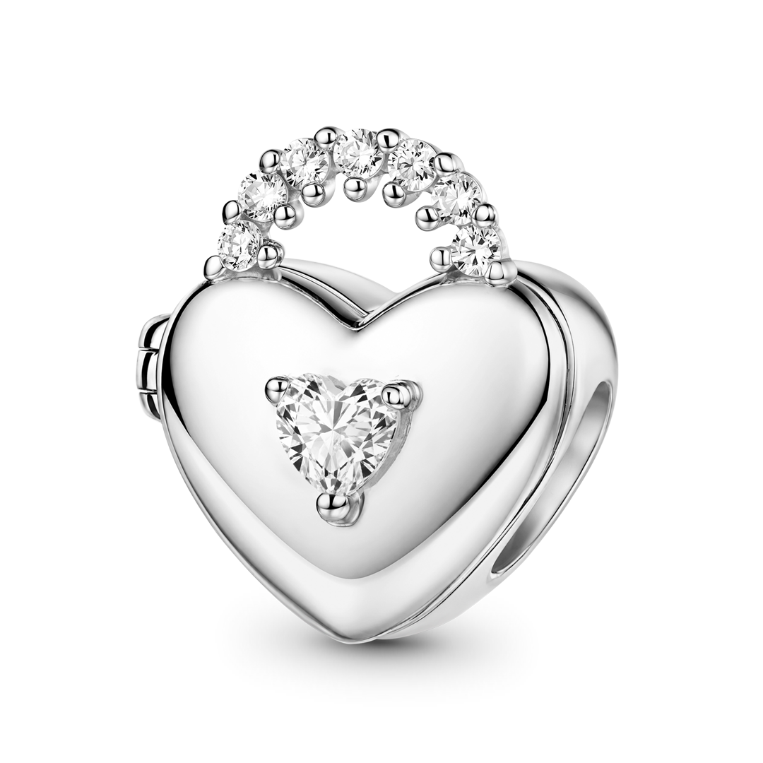 Gnoce Birthstone Custom Engravable Heart Locket Bead Charm Platinum‑plated Silver Blend_2