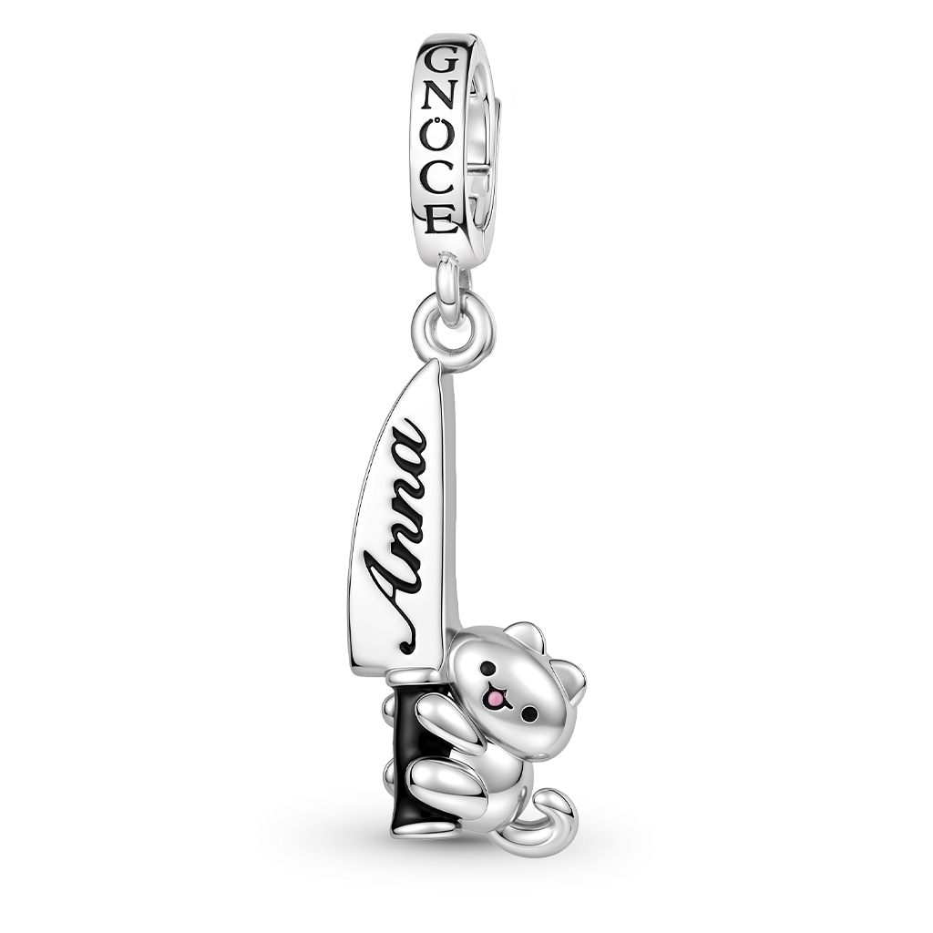 Gnoce Engraved Cat Clasp Dangle Charm Platinum‑plated Silver Blend_1