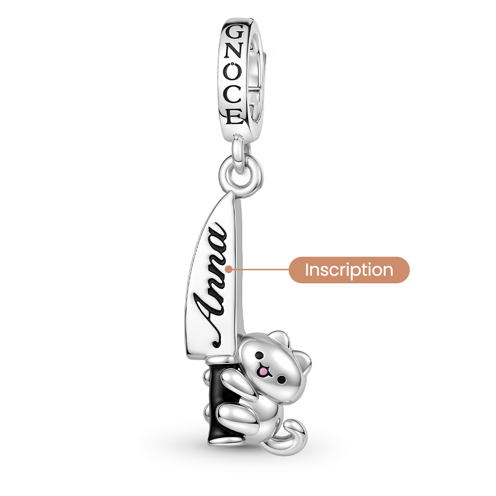 Gnoce Engraved Cat Clasp Dangle Charm Platinum‑plated Silver Blend_5