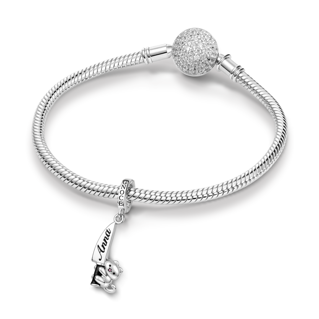 Gnoce Engraved Cat Clasp Dangle Charm Platinum‑plated Silver Blend_3