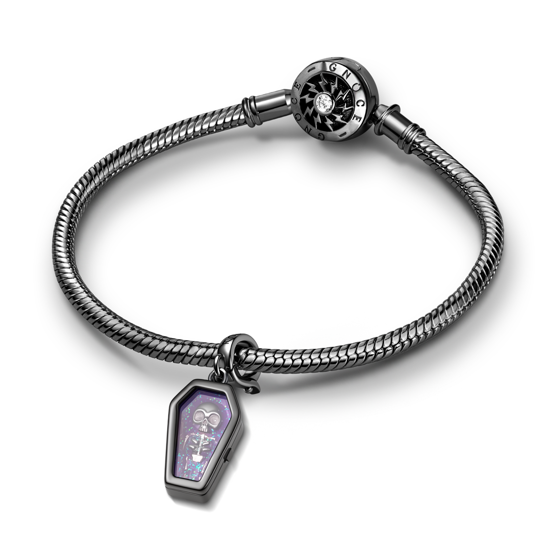 Gnoce Halloween Glow-in-the-Dark Coffin Skeleton Dangle Charm Platinum-plated Silver Blend_4