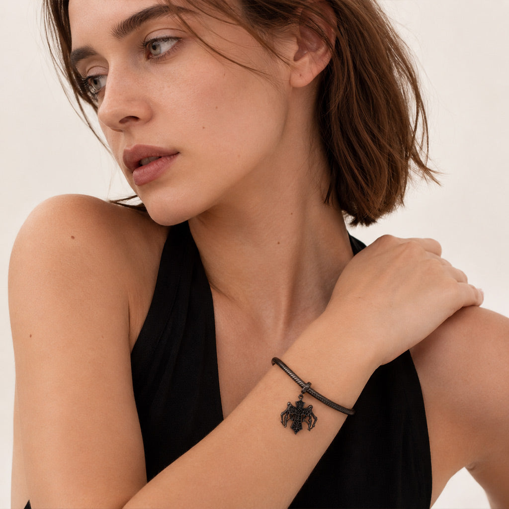 Gnoce Halloween Dark Cross with Movable Wings Dangle Charm Black Gold-plated Silver Blend_5
