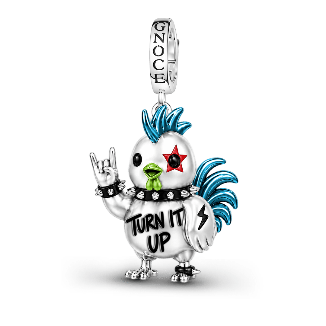 Gnoce Punk Glow‑in‑the‑dark Proud Rooster Rebel Clasp Dangle Charm Platinum‑plated Silver Blend_7