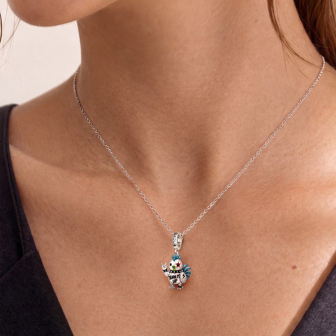 Gnoce Punk Glow‑in‑the‑dark Proud Rooster Rebel Clasp Dangle Charm Platinum‑plated Silver Blend_4