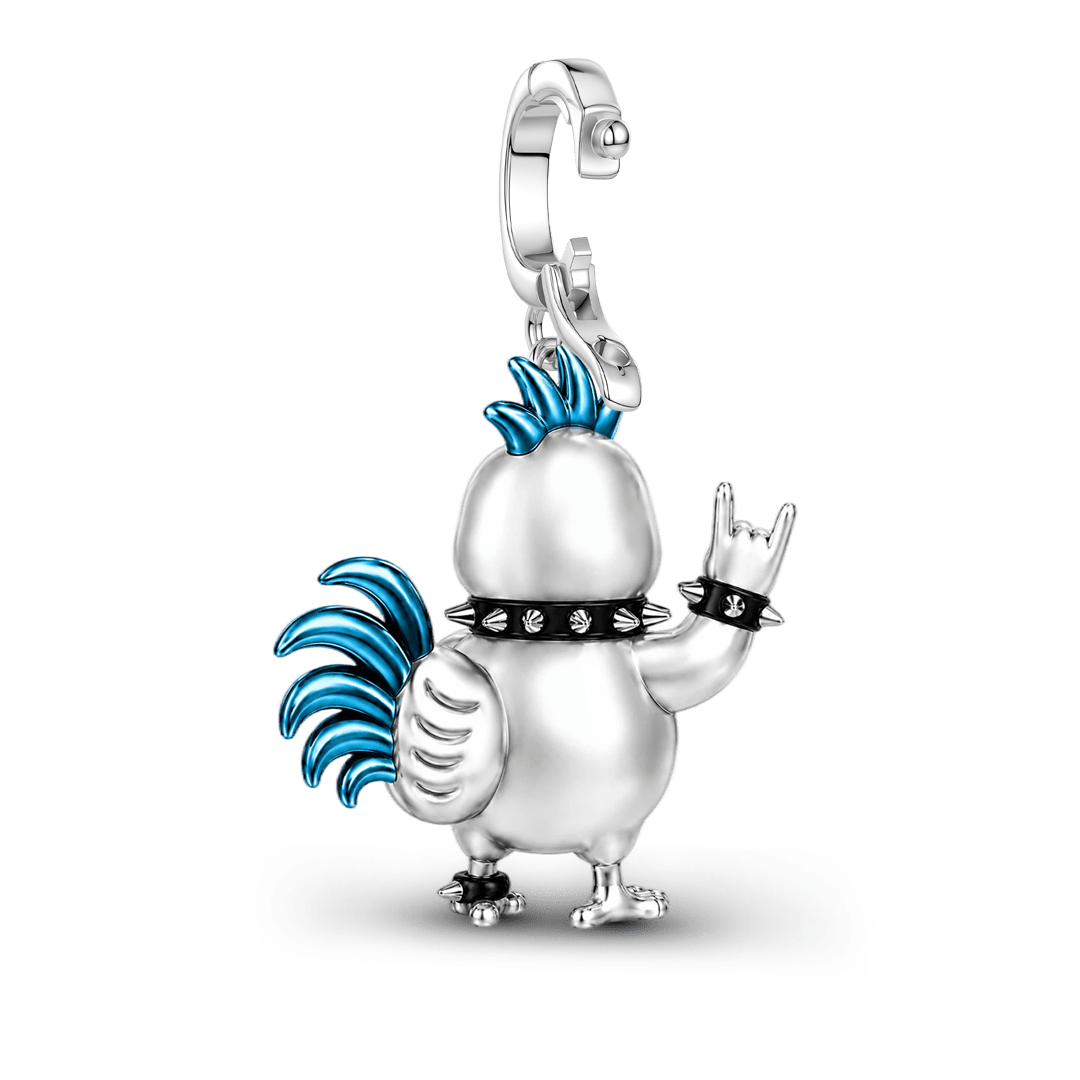 Gnoce Punk Glow‑in‑the‑dark Proud Rooster Rebel Clasp Dangle Charm Platinum‑plated Silver Blend_10