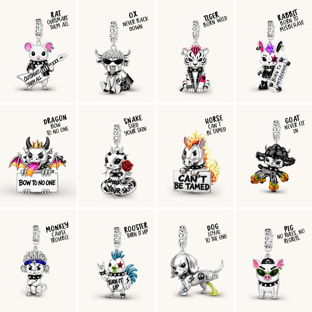 Gnoce Punk Glow‑in‑the‑dark Troublemaker Monkey Rebel Clasp Dangle Charm Platinum‑plated Silver Blend_3