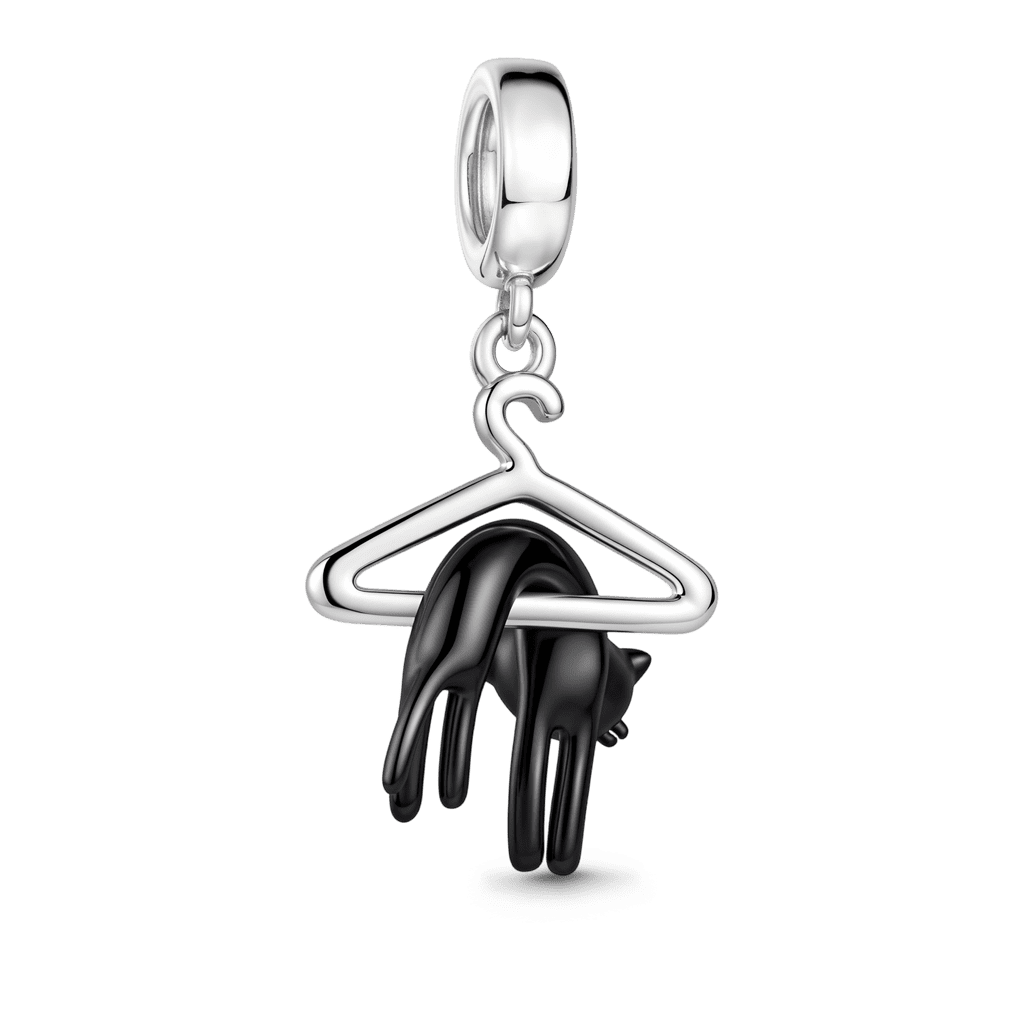 Gnoce Black Cat Hanger Dangle Charm Platinum-plated Silver Blend_5