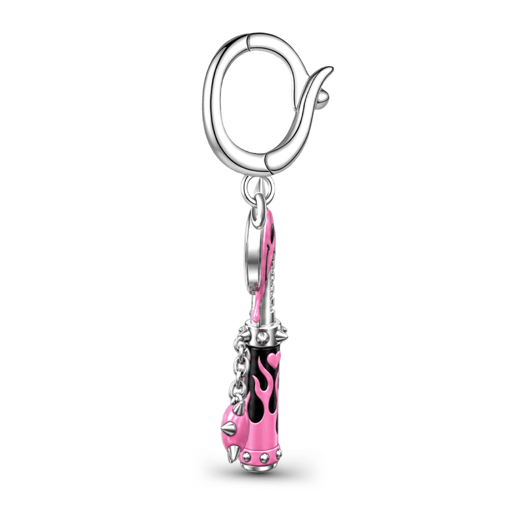 Gnoce Pink Punk Dagger Smile Face Clasp Dangle Charm Platinum-plated Silver Blend_6