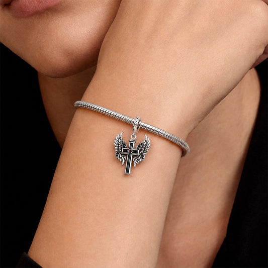 Gnoce Religious Series Winged Cross Clasp Dangle Charm Black Gold-plated Silver Blend_2