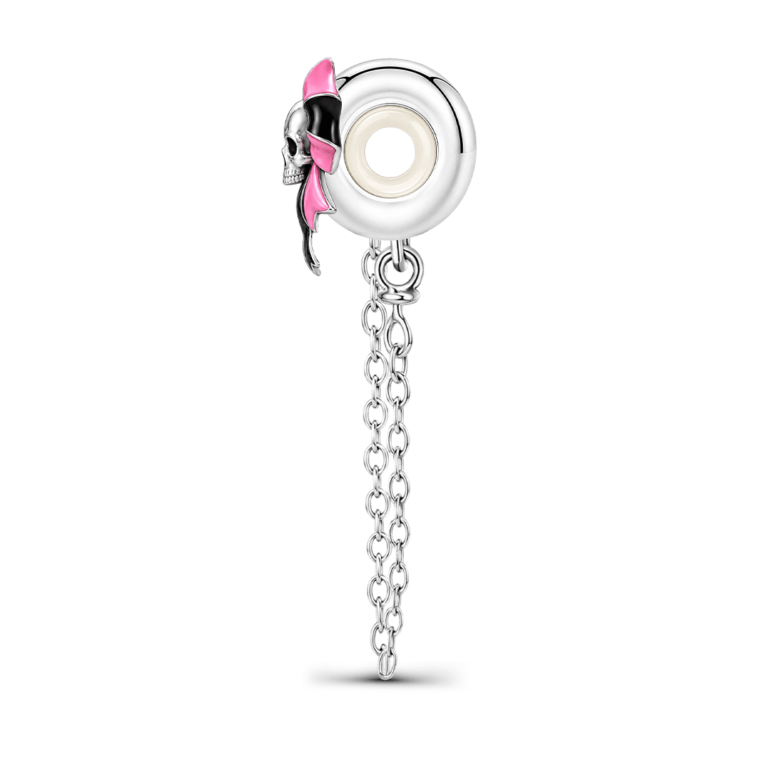 Gnoce Pink Punk Halloween Skull Bow Safety Chain Bead Platinum-plated Silver Blend_5