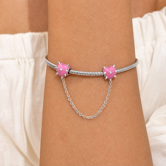 Gnoce Pink Punk Spiked Heart Safety Chain Bead Platinum-plated Silver Blend_2