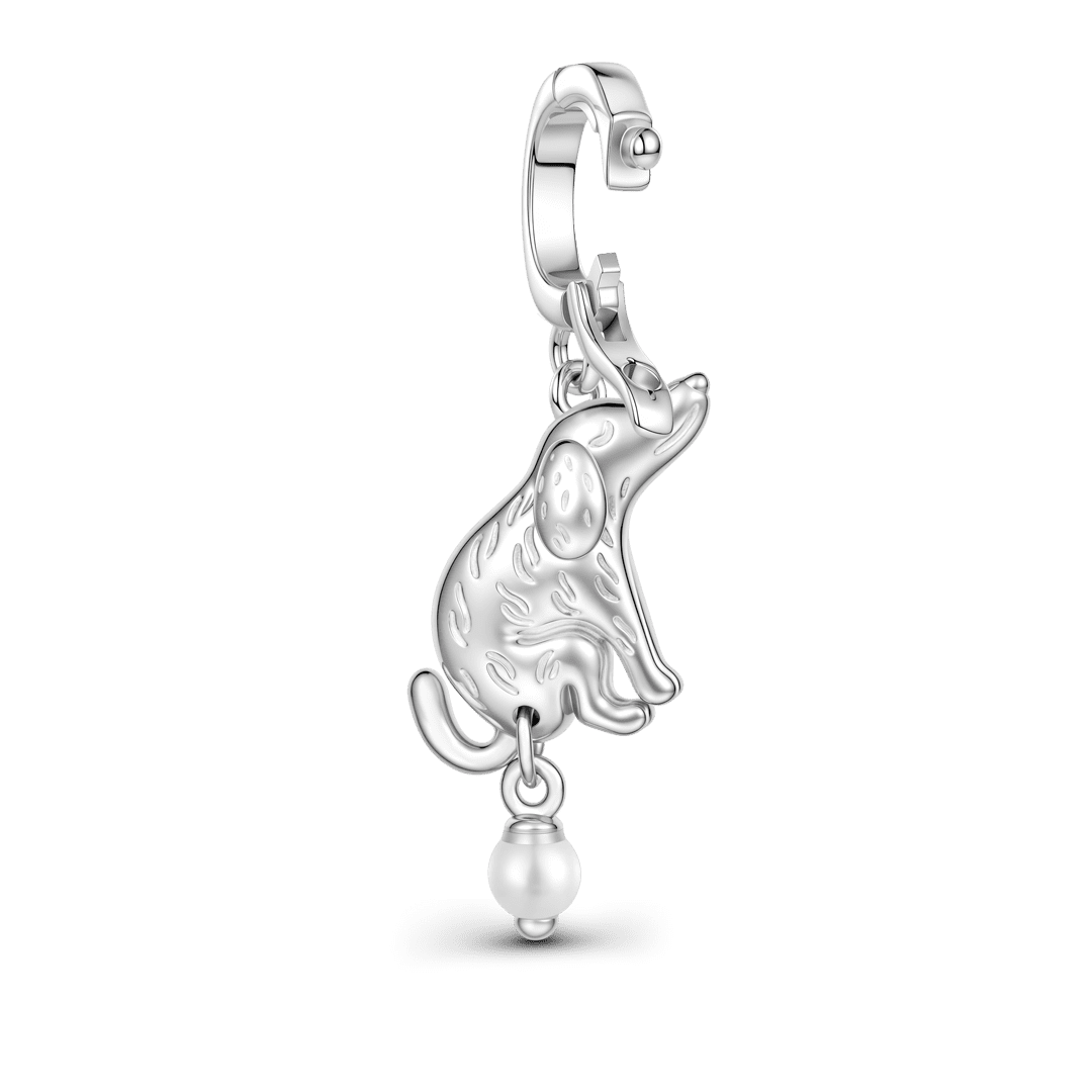 Gnoce Pearl Pooch Dog Clasp Dangle Charm Platinum-plated Silver Blend_5