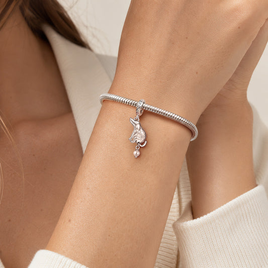 Gnoce Pearl Pooch Dog Clasp Dangle Charm Platinum-plated Silver Blend_2