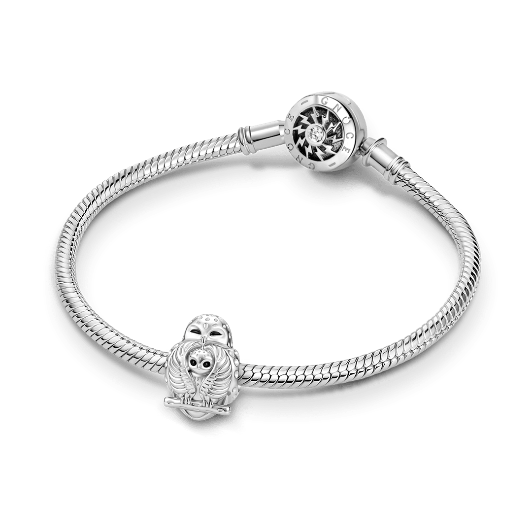 Gnoce Halloween Snowy Owl Mother and Baby Bead Platinum-plated Silver Blend_3