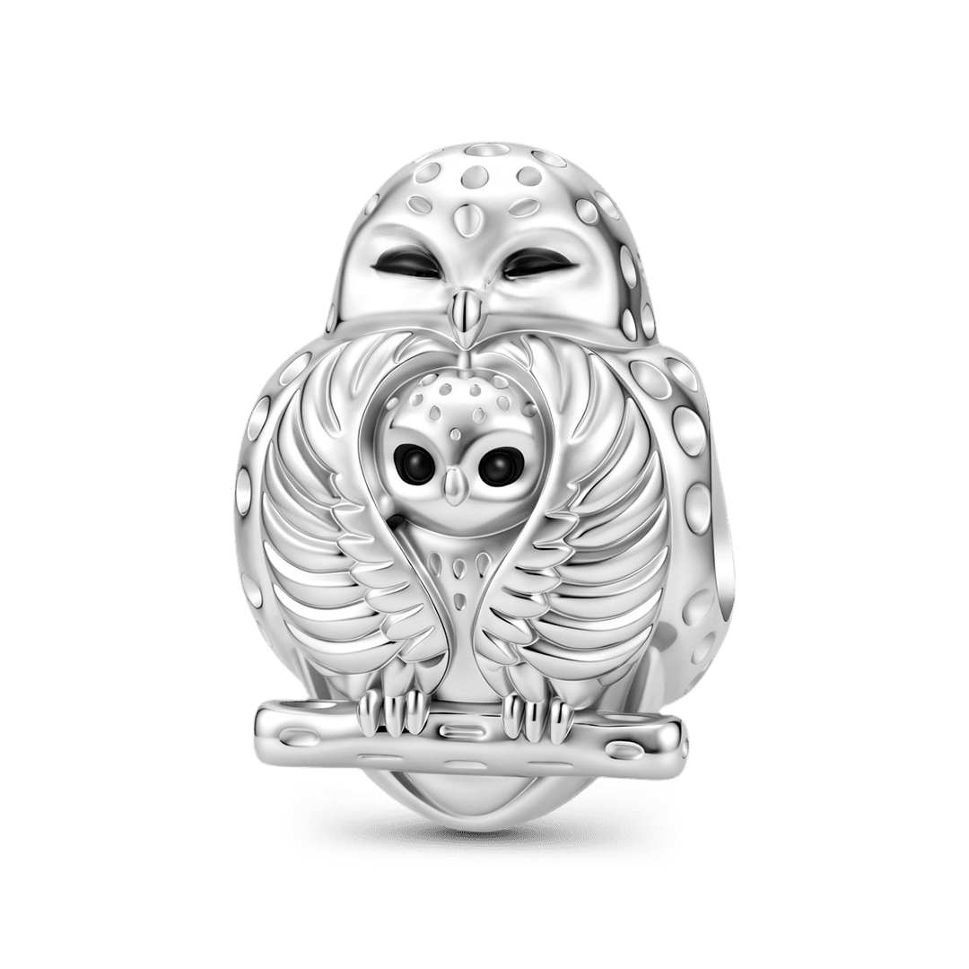 Gnoce Halloween Snowy Owl Mother and Baby Bead Platinum-plated Silver Blend_1