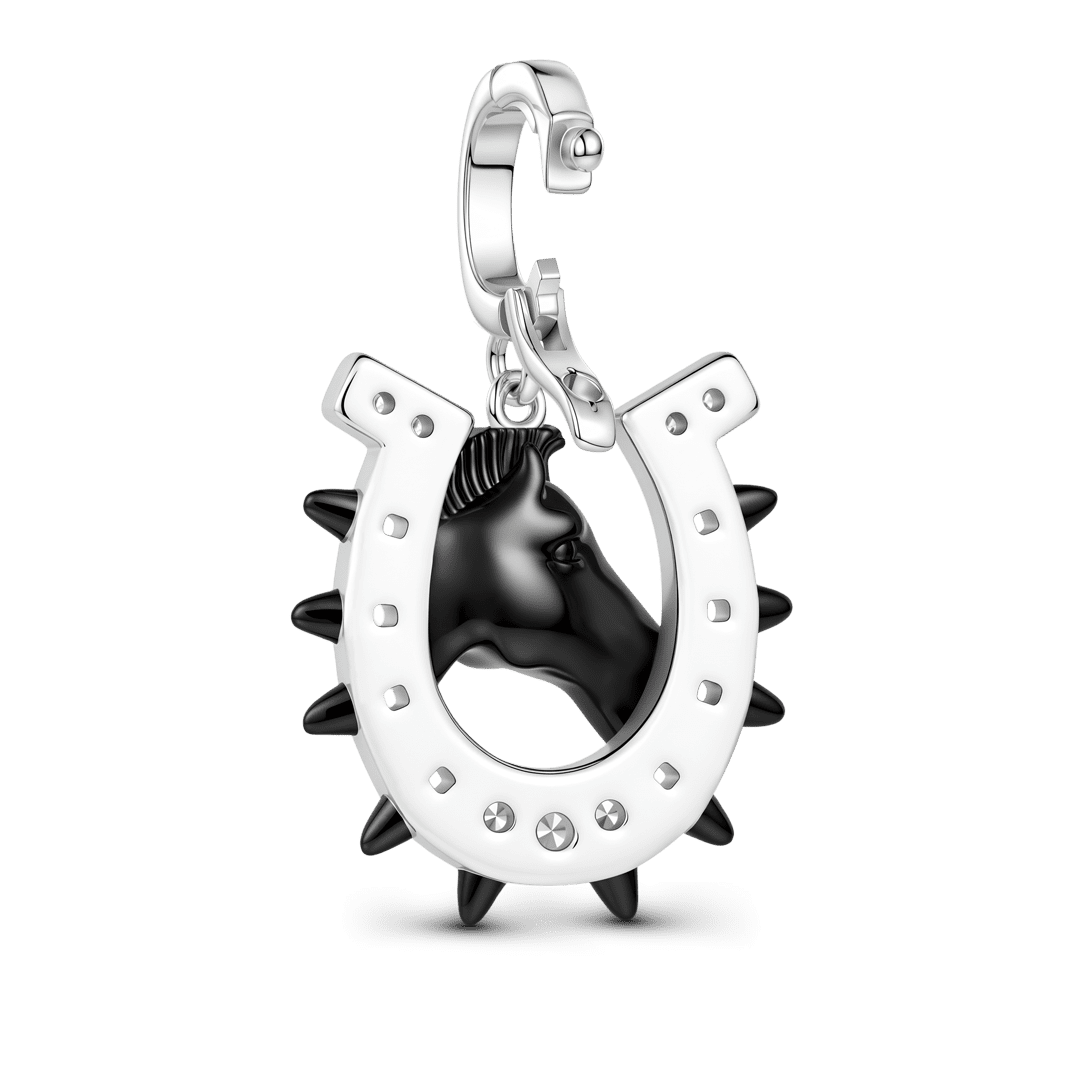 Gnoce Halloween Dark Animal Horseshoe Horse Clasp Dangle Charm Black Gold-plated Silver Blend_5