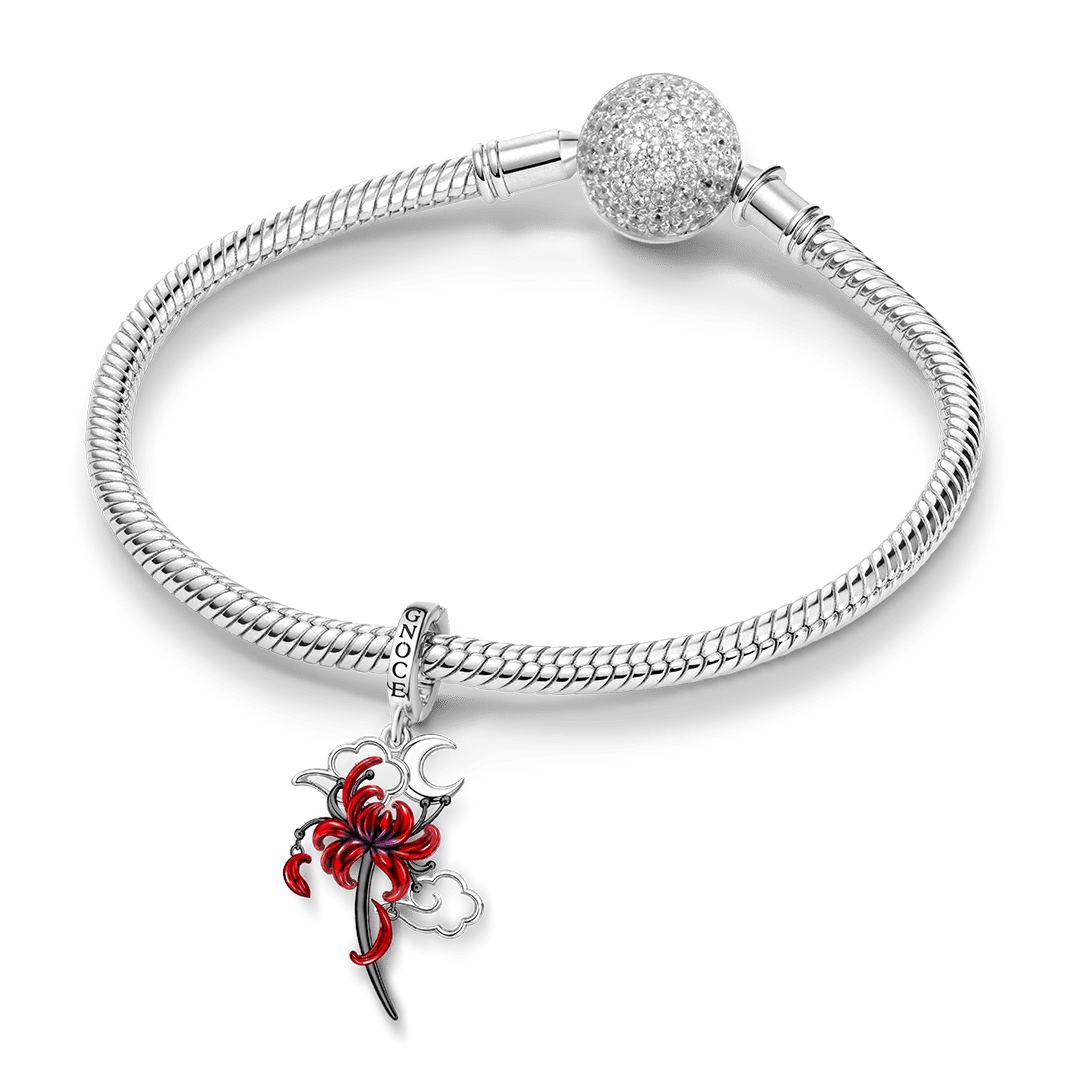 Gnoce Glow-in-the-dark Forbidden Red Spider Lily Dangle Charm Platinum-plated Silver Blend_4