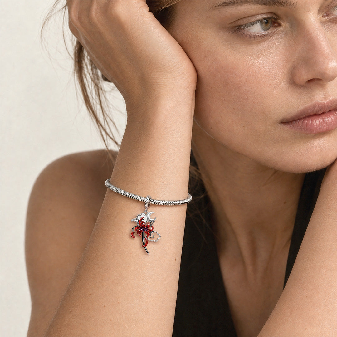 Gnoce Glow-in-the-dark Forbidden Red Spider Lily Dangle Charm Platinum-plated Silver Blend_3