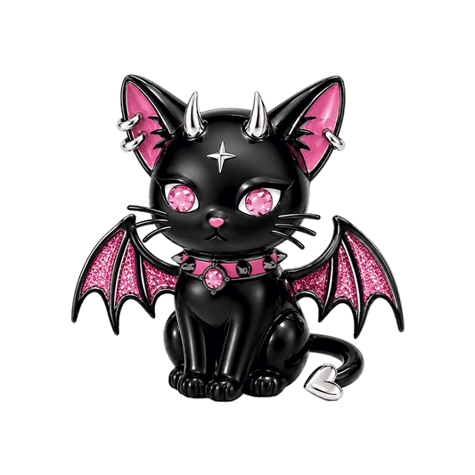 Gnoce Glow-in-the-dark Halloween Punk Devil Black Cat Bead Black Gold-plated Silver Blend_1