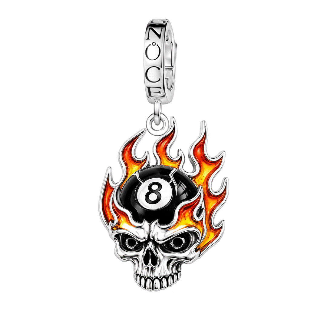 Gnoce Punk Halloween Flame Billiard Skull Clasp Dangle Charm Glow-in-the-dark Black Gold-plated Silver Blend_1