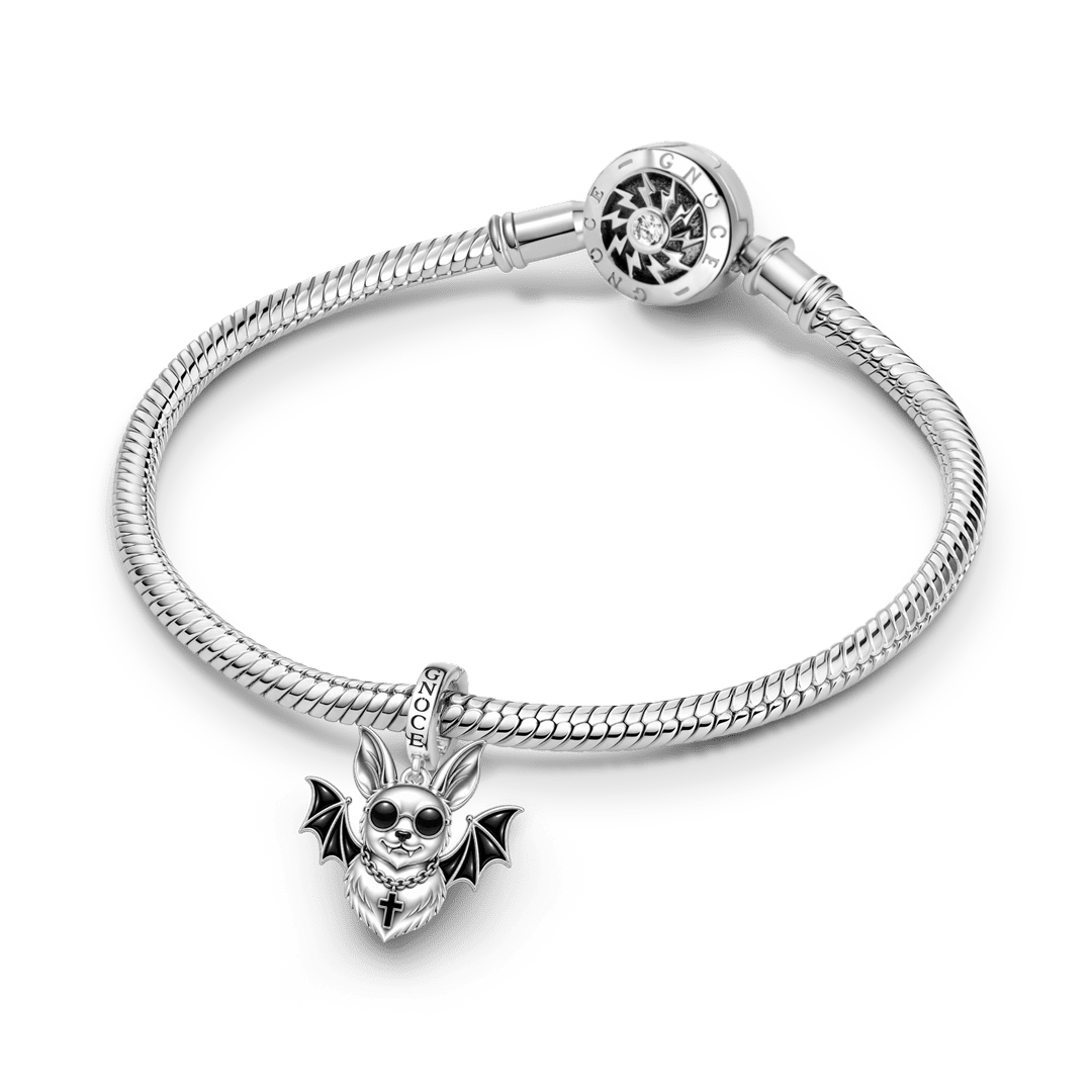 Gnoce Punk Halloween Variant Bat Clasp Dangle Charm Platinum-plated Silver Blend_3