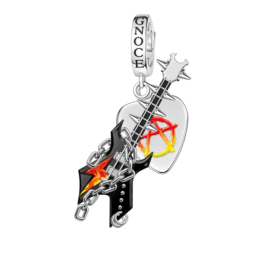 Gnoce British Punk Series Guitar Clasp Dangle Charm Glow-in-the-dark Black Gold-plated Silver Blend_1