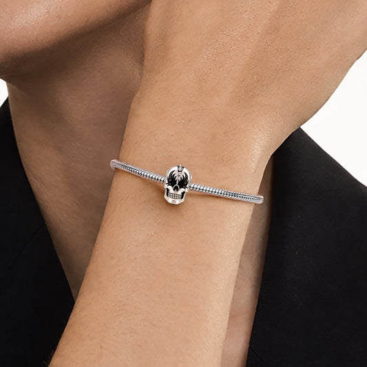Gnoce Halloween Punk Flame Eyed Spiked Skull Bead Glow-in-the-dark Platinum-plated Silver Blend_3