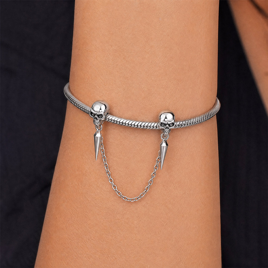 Gnoce Halloween Punk Series Silver Skull Safety Chain Platinum-plated Silver Blend_2