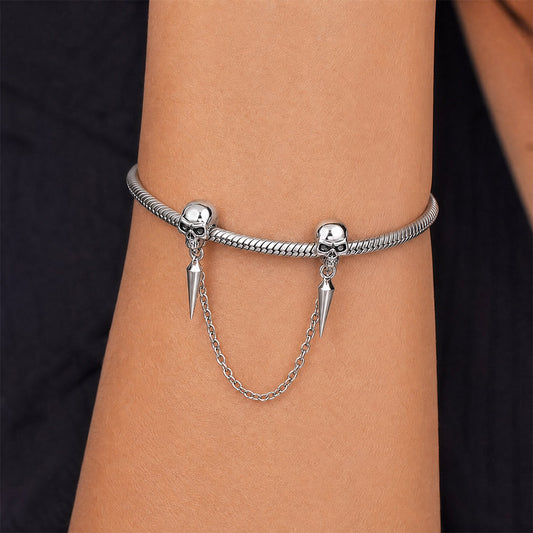 Gnoce Halloween Punk Series Silver Skull Safety Chain Platinum-plated Silver Blend_2