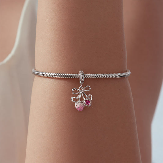 Gnoce Pink Enamel Strawberry Bow Dangle Charm_2