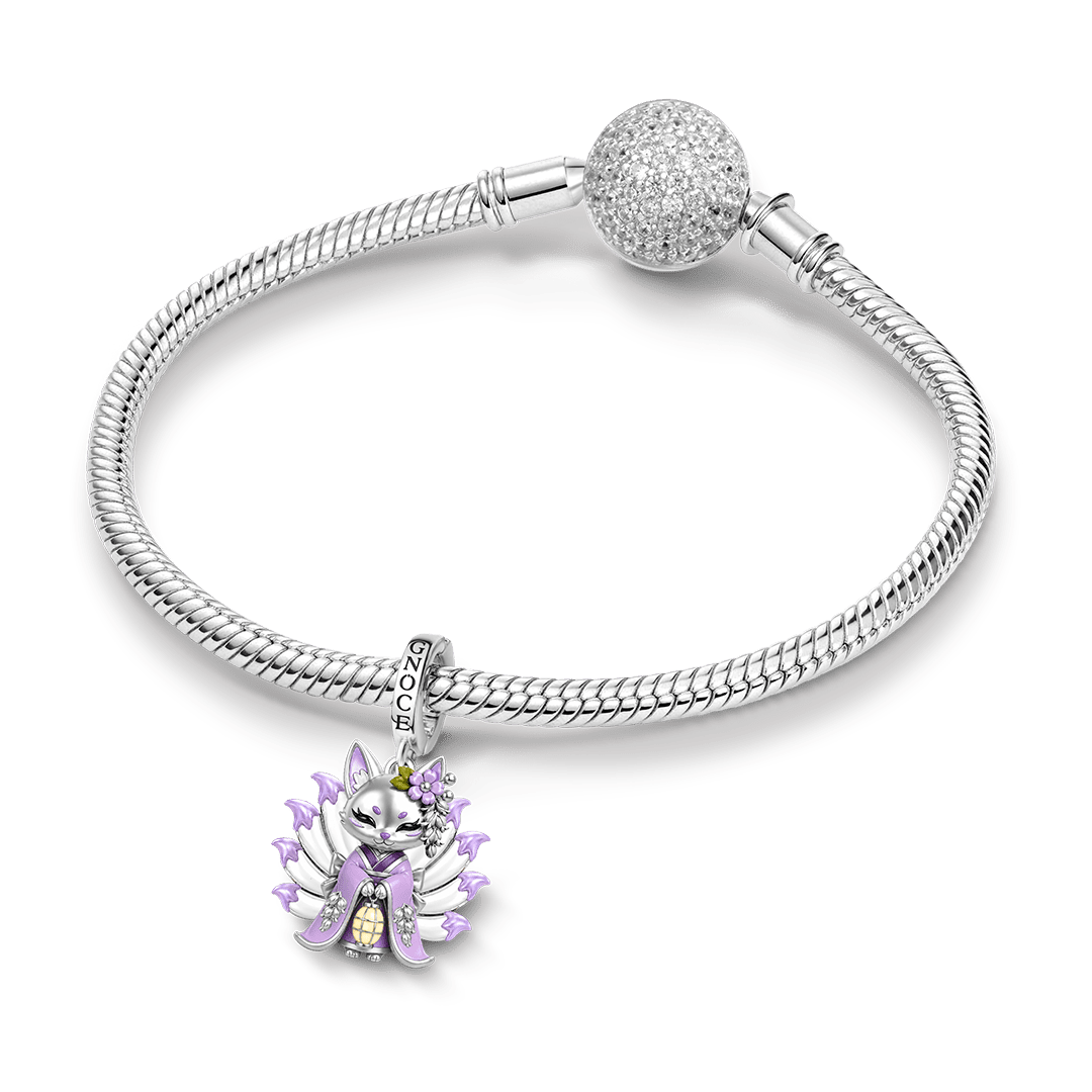 Gnoce Japanese Nine-tailed Fox Purple Lantern Clasp Dangle Charm Glow-in-the-dark Platinum-plated Silver Blend_4