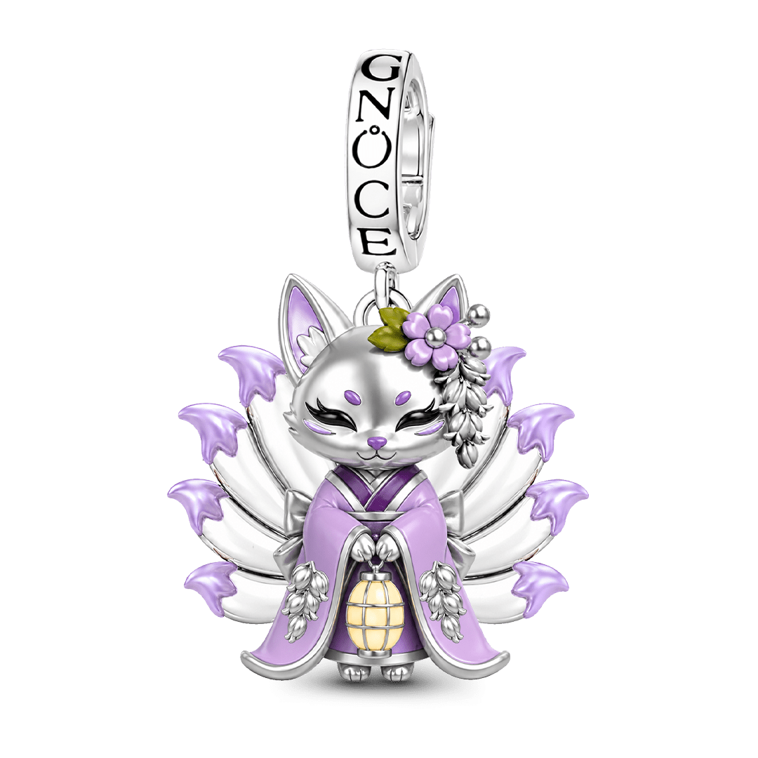 Gnoce Japanese Nine-tailed Fox Purple Lantern Clasp Dangle Charm Glow-in-the-dark Platinum-plated Silver Blend_2