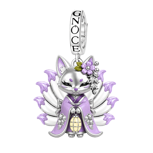 Gnoce Japanese Nine-tailed Fox Purple Lantern Clasp Dangle Charm Glow-in-the-dark Platinum-plated Silver Blend_1