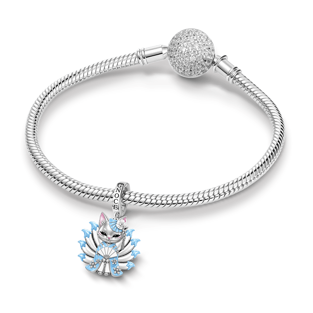 Gnoce Japanese Nine-tailed Fox Blue Fan Clasp Dangle Charm Glow-in-the-dark Platinum-plated Silver Blend_4