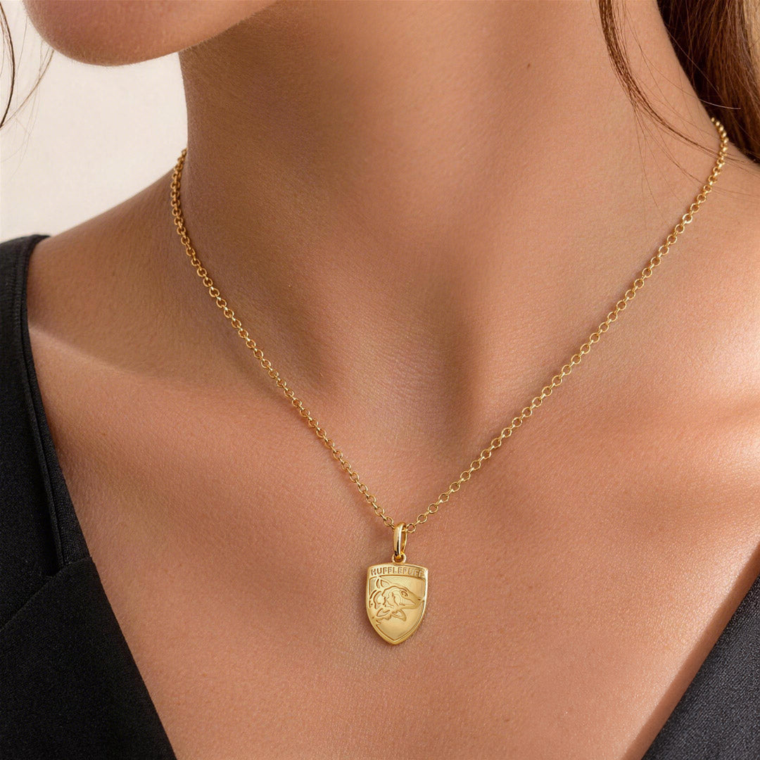 Gnoce Harry Potter Hufflepuff House Crest Badger Gold‑Tone Pendant Necklace_2