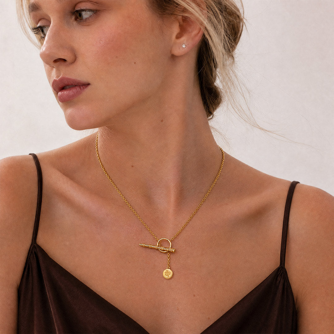 Gnoce Harry Potter Elder Wand Toggle Clasp Gold‑Tone Necklace_3