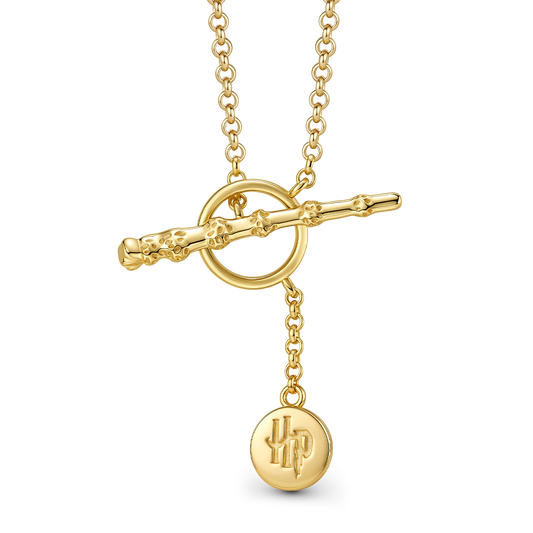 Gnoce Harry Potter Elder Wand Toggle Clasp Gold‑Tone Necklace_1