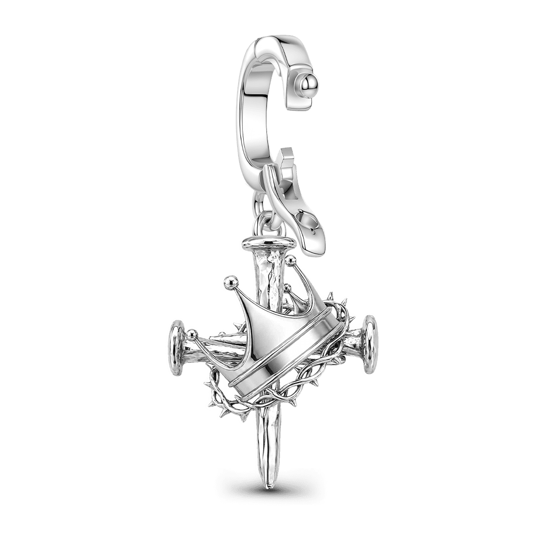 Gnoce Religious Series Crown Cross Clasp Dangle Charm Platinum-plated Silver Blend_6