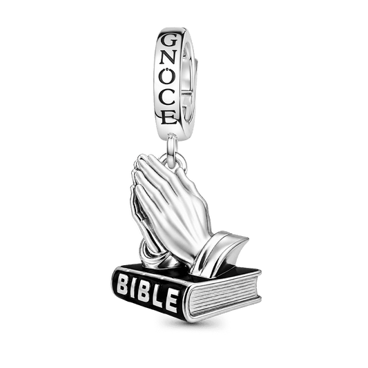 Gnoce Religious Series Praying Hands Clasp Dangle Charm Platinum-plated Silver Blend_1