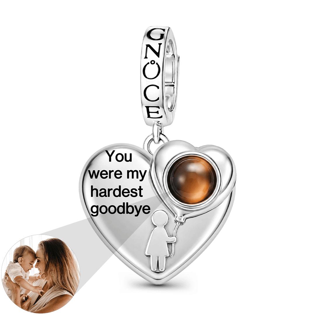 Gnoce Heart-shaped Projection Photo Custom Engraving Clasp Dangle Charm Platinum-plated Silver Blend_2
